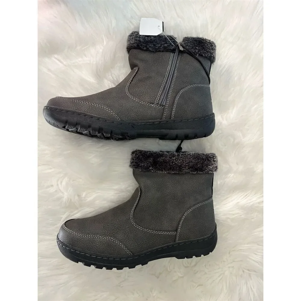 🆕 Khombu Addison Women's Gray Snow Boots Size 10 Faux Fur Lined Winter